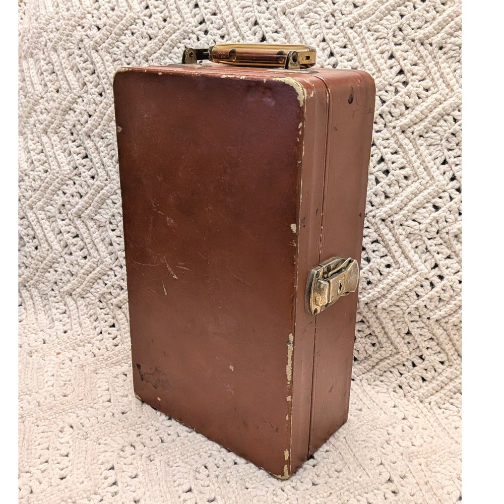 Vintage Brown Hard Shell Travel Bar Drink Mixing Case Leather Box Storage